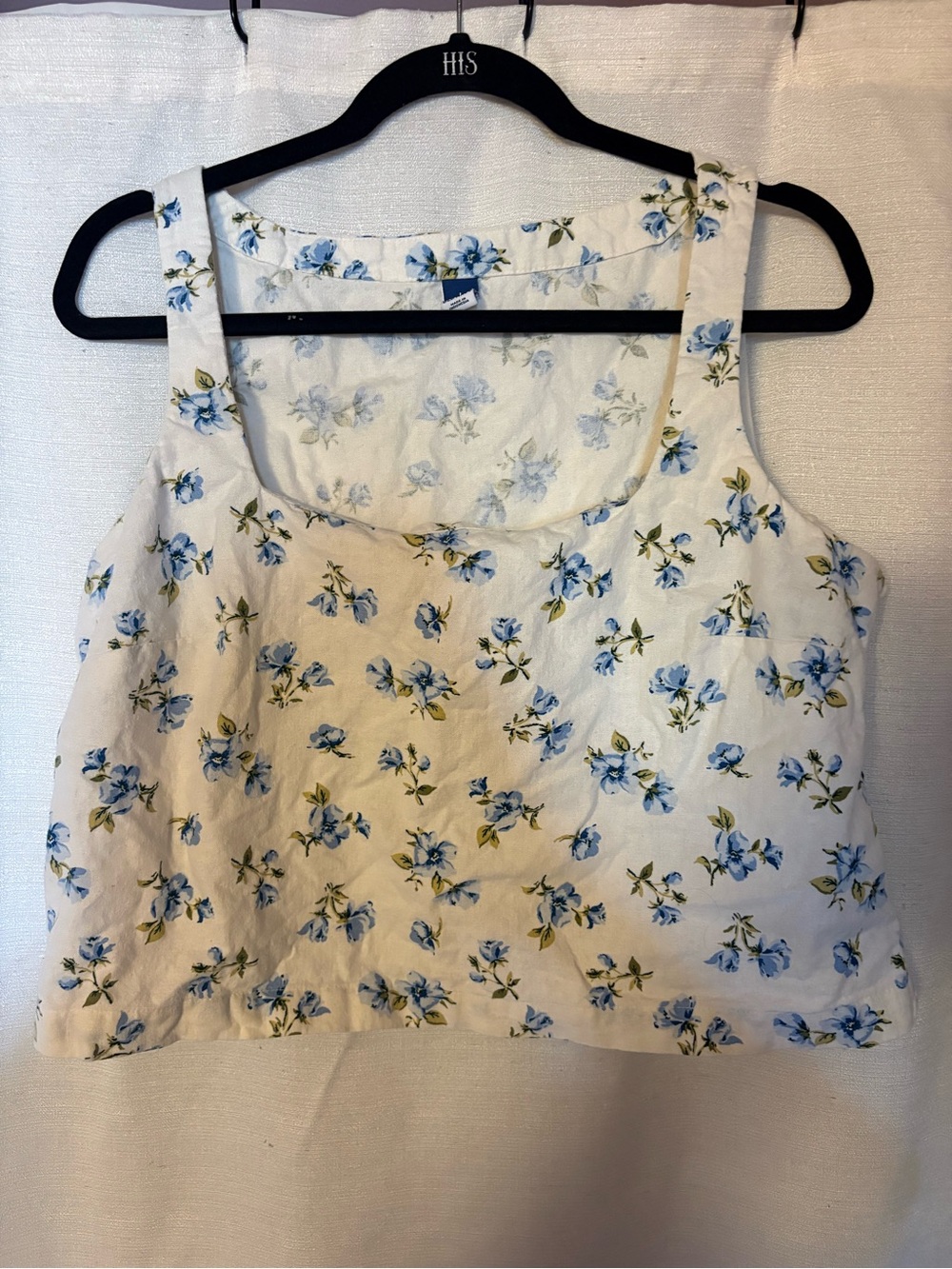 Old Navy White Crop Tank with Blue Floral Print